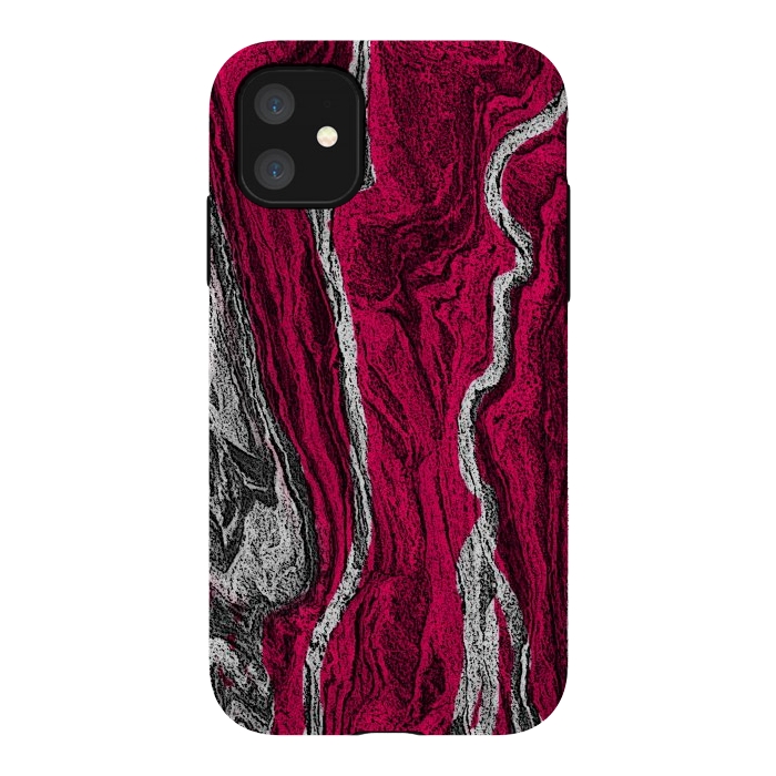 iPhone 11 StrongFit Pink and white marble textured design by Josie