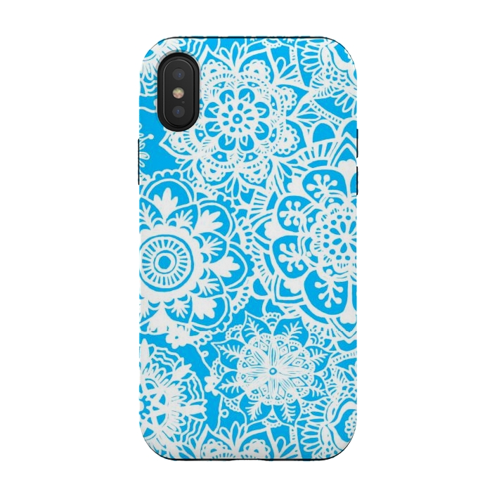 iPhone Xs / X StrongFit Blue and White Mandala Pattern by Julie Erin Designs