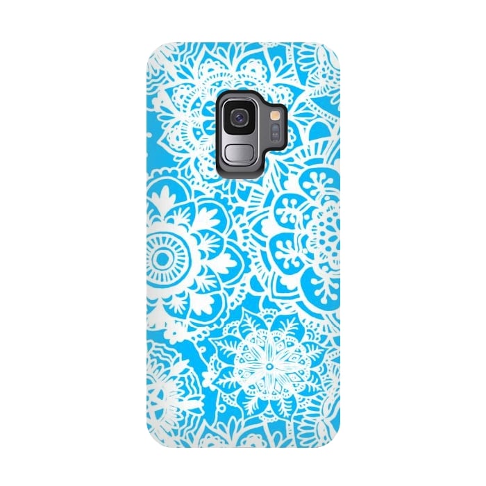 Galaxy S9 StrongFit Blue and White Mandala Pattern by Julie Erin Designs