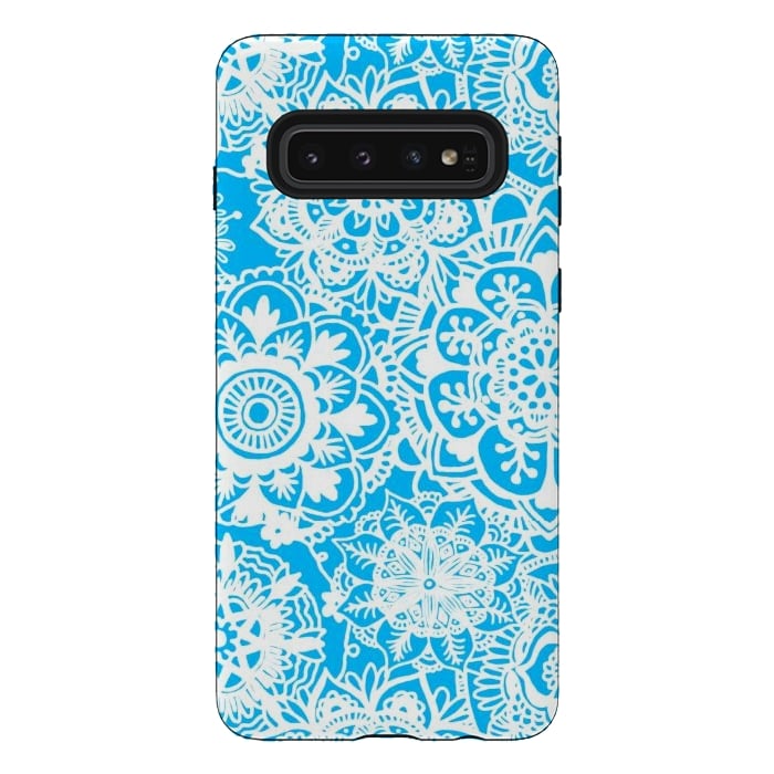 Galaxy S10 StrongFit Blue and White Mandala Pattern by Julie Erin Designs
