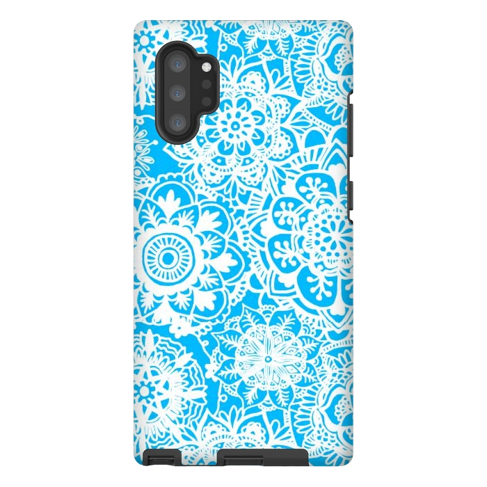 Galaxy Note 10 plus StrongFit Blue and White Mandala Pattern by Julie Erin Designs