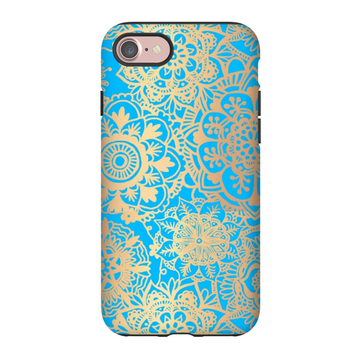 iPhone 7 StrongFit Light Blue and Gold Mandala Pattern by Julie Erin Designs