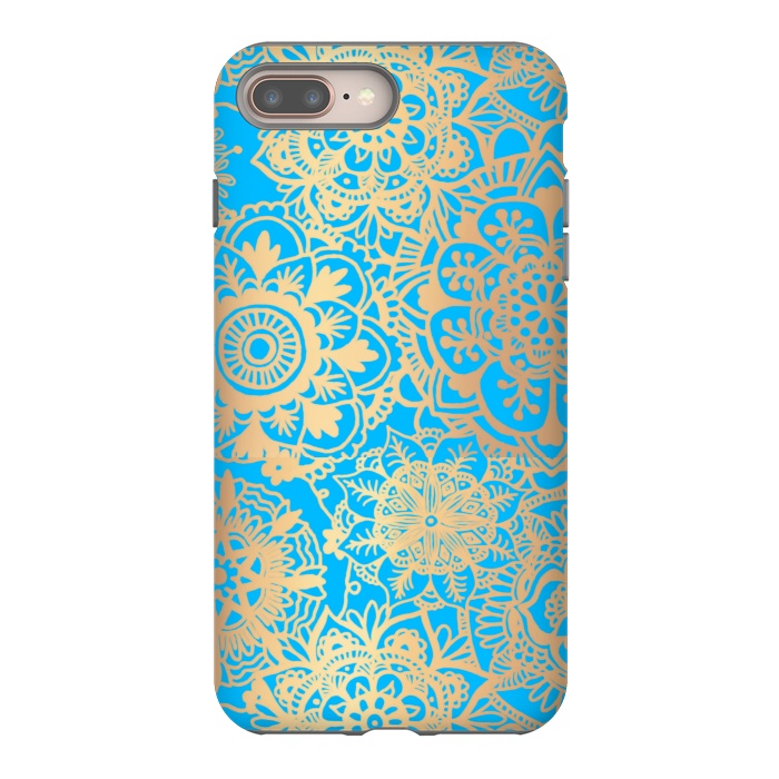 iPhone 7 plus StrongFit Light Blue and Gold Mandala Pattern by Julie Erin Designs
