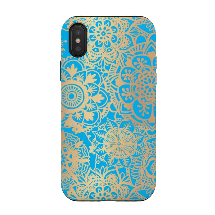 iPhone Xs / X StrongFit Light Blue and Gold Mandala Pattern by Julie Erin Designs