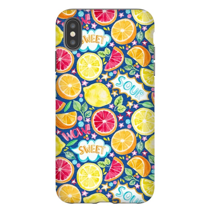 iPhone Xs Max StrongFit Pop Art Citrus Fruit on Royal Blue by Tangerine-Tane