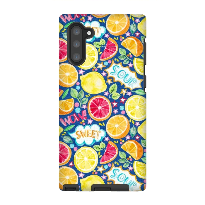 Galaxy Note 10 StrongFit Pop Art Citrus Fruit on Royal Blue by Tangerine-Tane