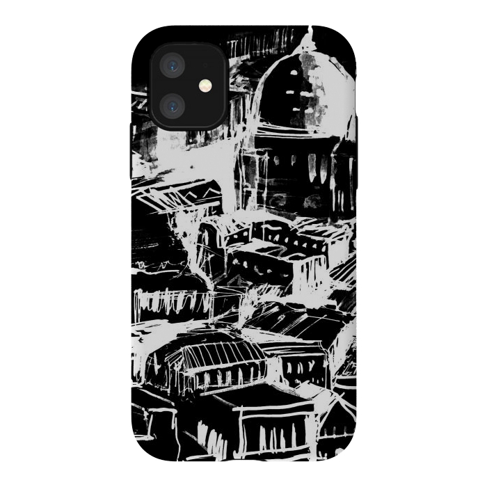 iPhone 11 StrongFit Venice Italian cityscape white ink sketch by Oana 
