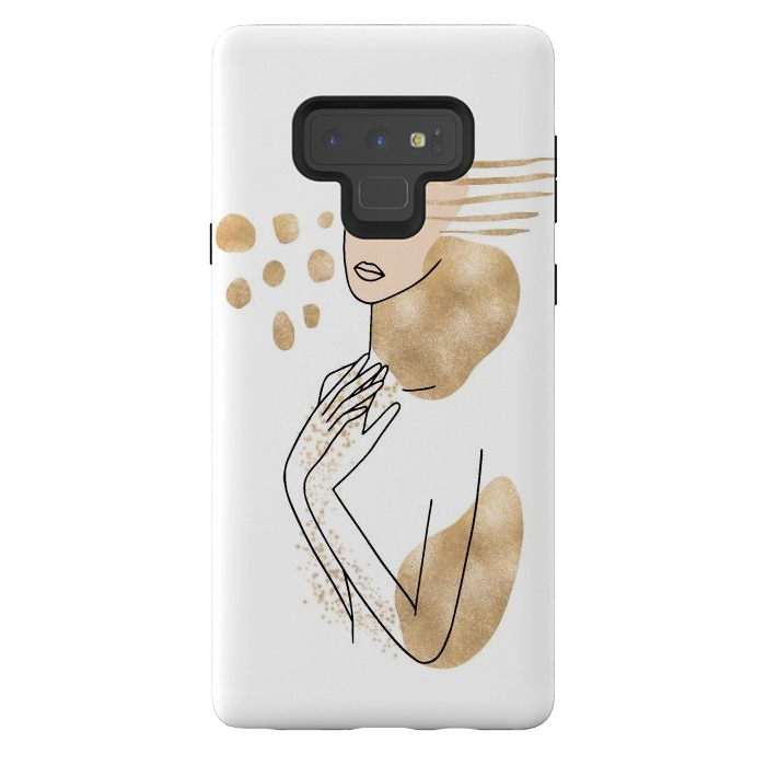 Galaxy Note 9 StrongFit Modern Lineart Girl With Gold Shapes by DaDo ART