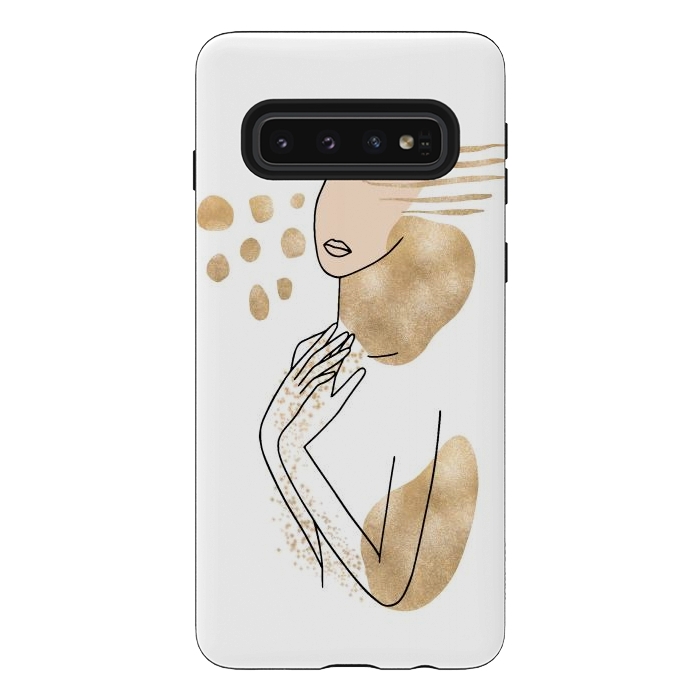Galaxy S10 StrongFit Modern Lineart Girl With Gold Shapes by DaDo ART