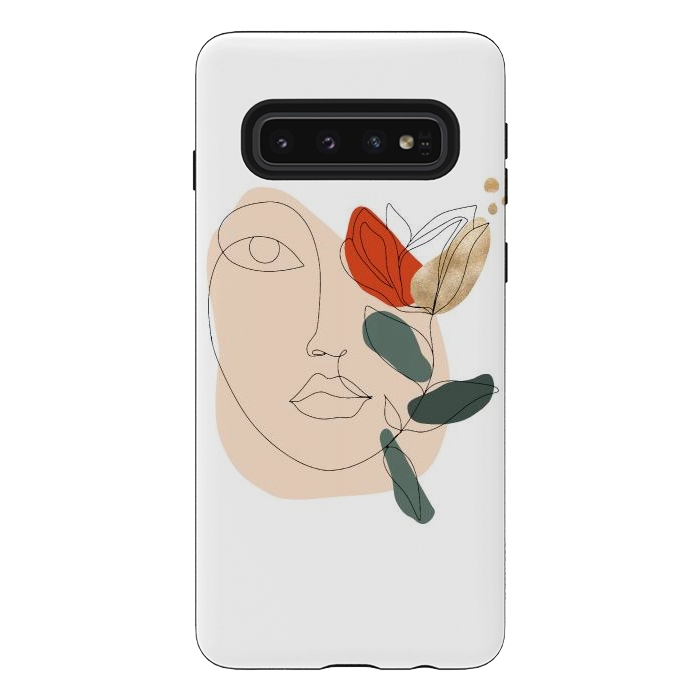 Galaxy S10 StrongFit Lineart Face Floral  by DaDo ART