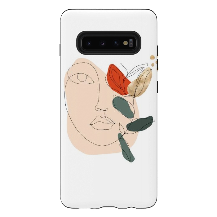 Galaxy S10 plus StrongFit Lineart Face Floral  by DaDo ART
