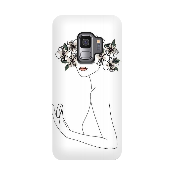 Galaxy S9 StrongFit Lineart - Nymph Girl Floral by DaDo ART
