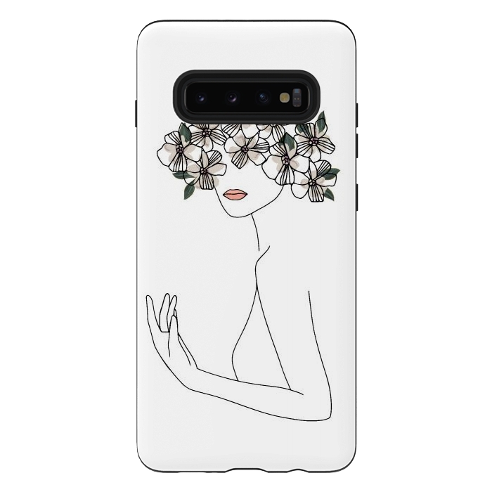 Galaxy S10 plus StrongFit Lineart - Nymph Girl Floral by DaDo ART