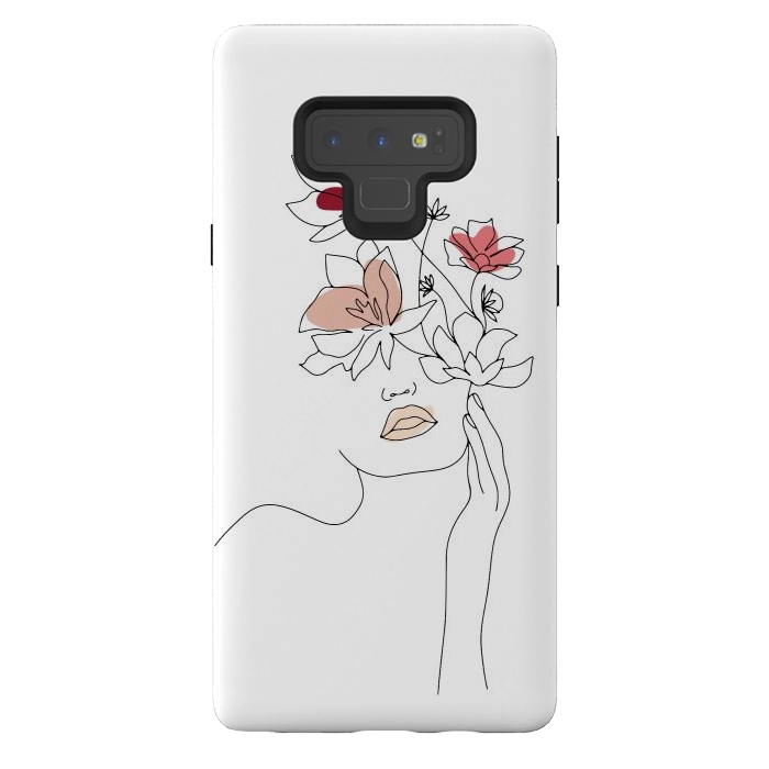 Galaxy Note 9 StrongFit Lineart Girl Flowers by DaDo ART