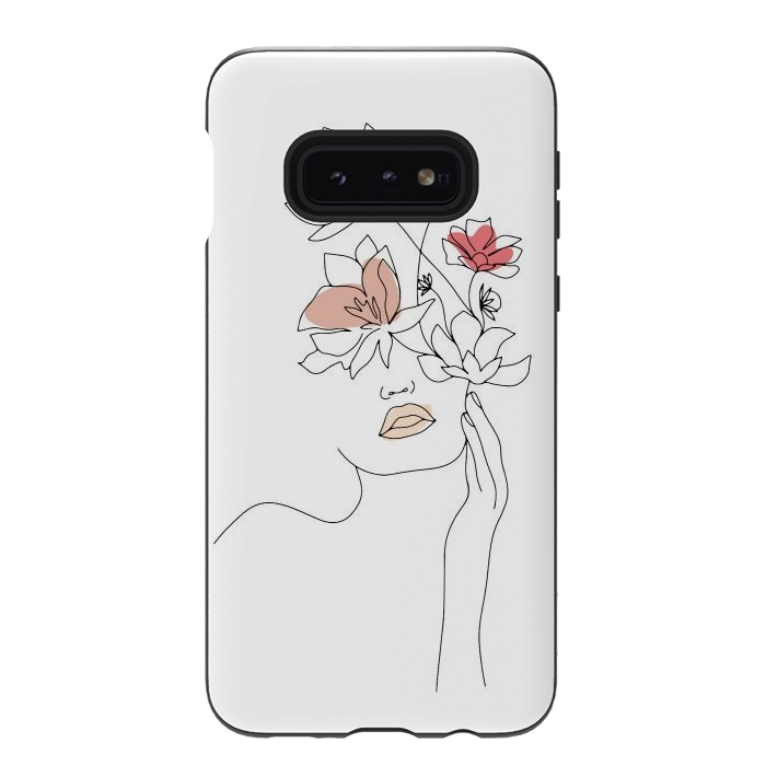 Galaxy S10e StrongFit Lineart Girl Flowers by DaDo ART