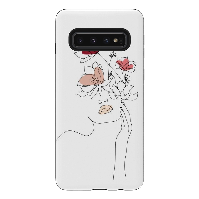 Galaxy S10 StrongFit Lineart Girl Flowers by DaDo ART