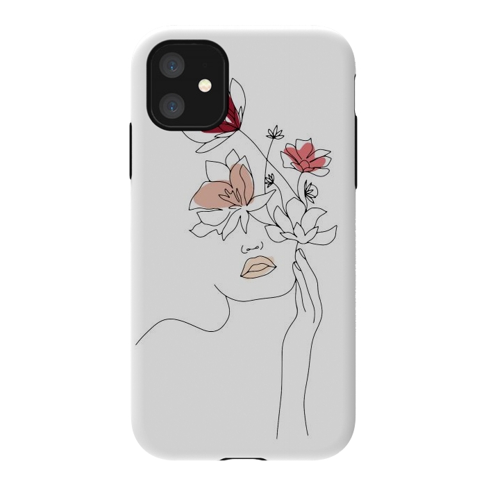 iPhone 11 StrongFit Lineart Girl Flowers by DaDo ART