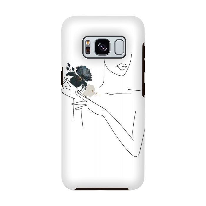 Galaxy S8 StrongFit Lineart Girl With Black Flowers by DaDo ART