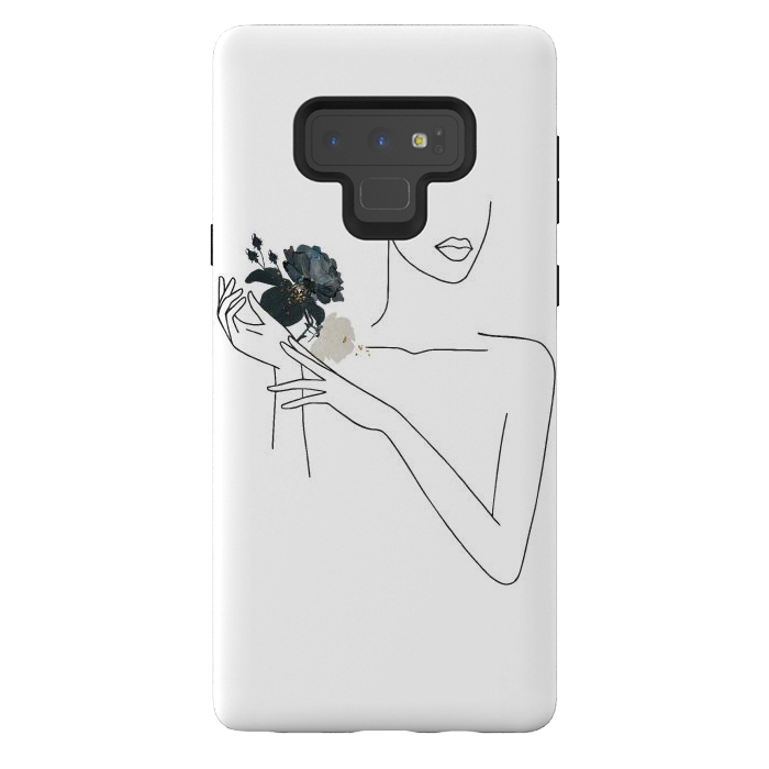 Galaxy Note 9 StrongFit Lineart Girl With Black Flowers by DaDo ART