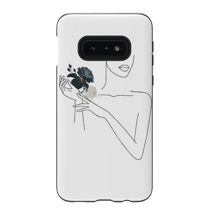 Galaxy S10e StrongFit Lineart Girl With Black Flowers by DaDo ART