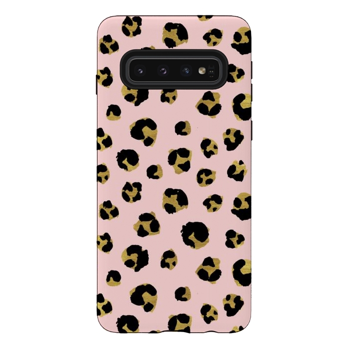 Galaxy S10 StrongFit Pink and gold leopard by Julia Badeeva