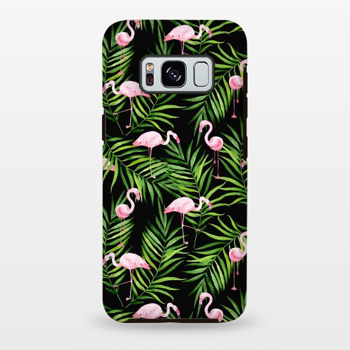 Galaxy S8 plus StrongFit Pink flamingo ang palm leaves by Julia Badeeva