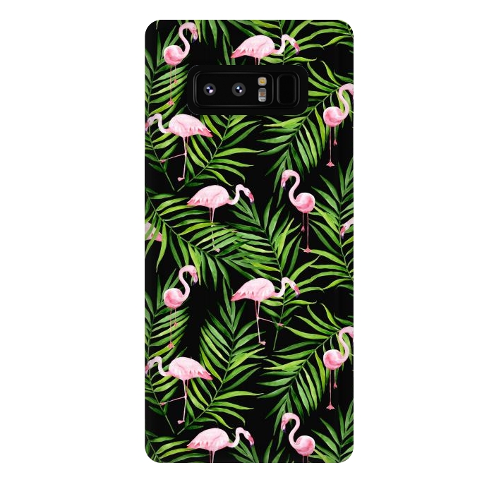 Galaxy Note 8 StrongFit Pink flamingo ang palm leaves by Julia Badeeva