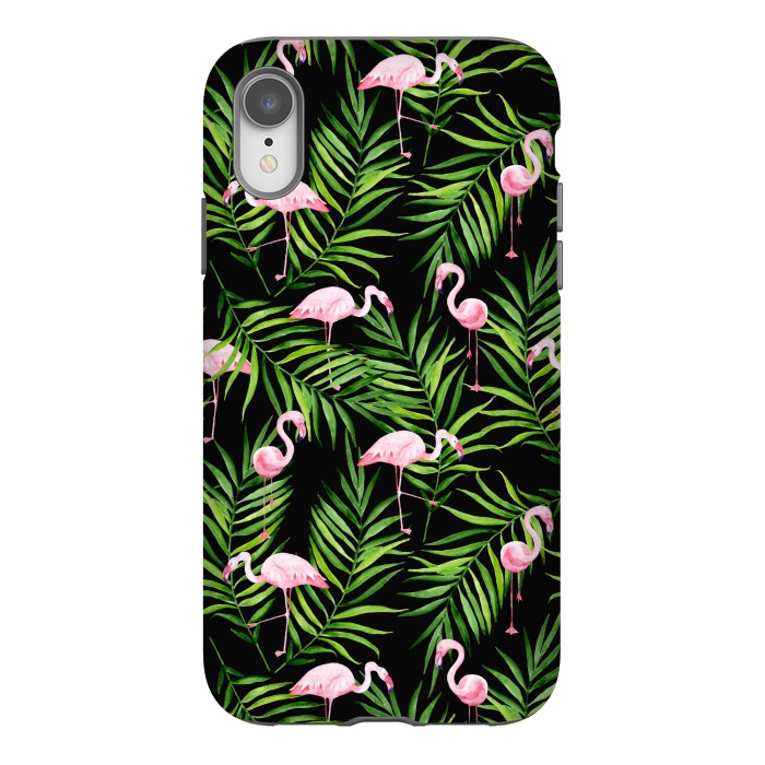 iPhone Xr StrongFit Pink flamingo ang palm leaves by Julia Badeeva