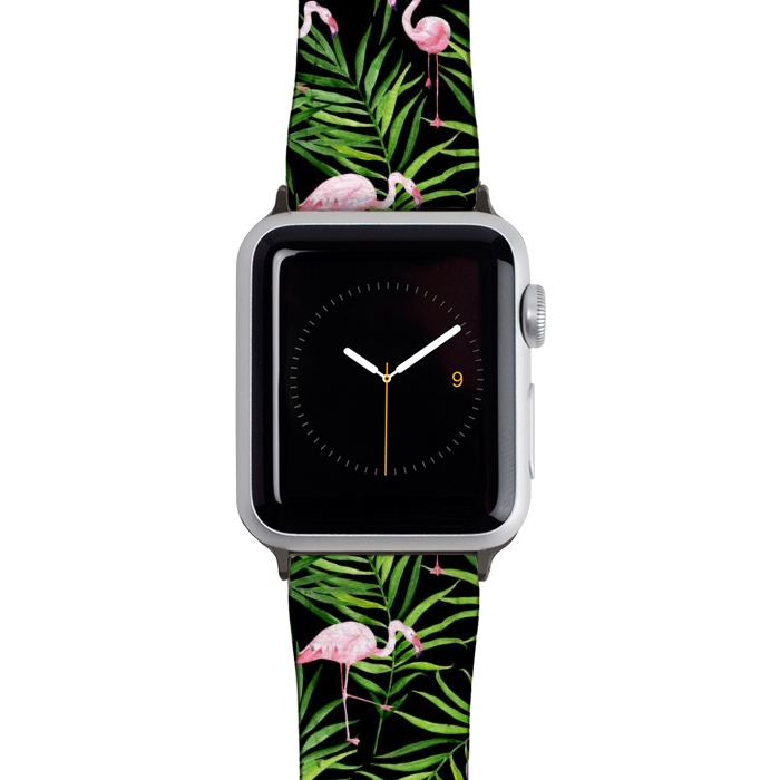 Watch 38mm / 40mm Strap PU leather Pink flamingo ang palm leaves by Julia Badeeva