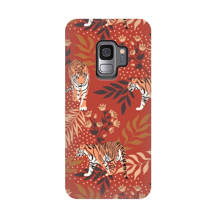 Galaxy S9 StrongFit Tigers. Red pattern by Julia Badeeva