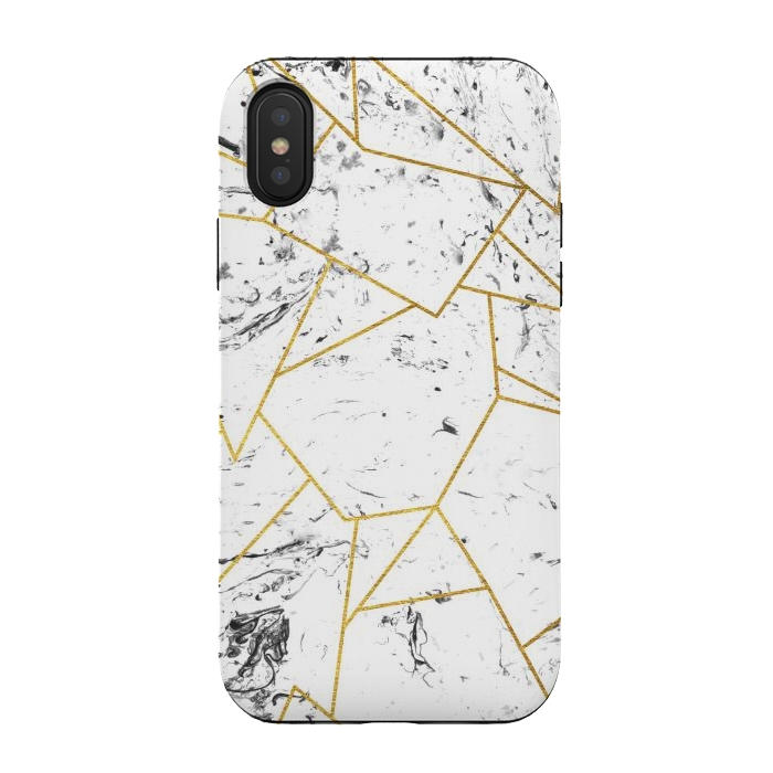 iPhone Xs / X StrongFit White marble and gold frame by Julia Badeeva