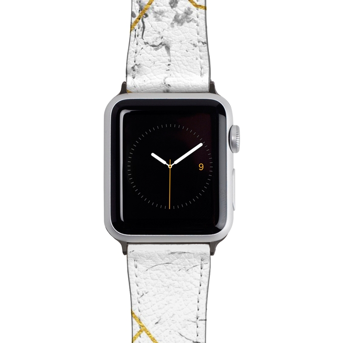 Watch 38mm / 40mm Strap PU leather White marble and gold frame by Julia Badeeva