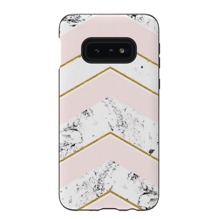 Galaxy S10e StrongFit Marble. Pink and gold by Julia Badeeva