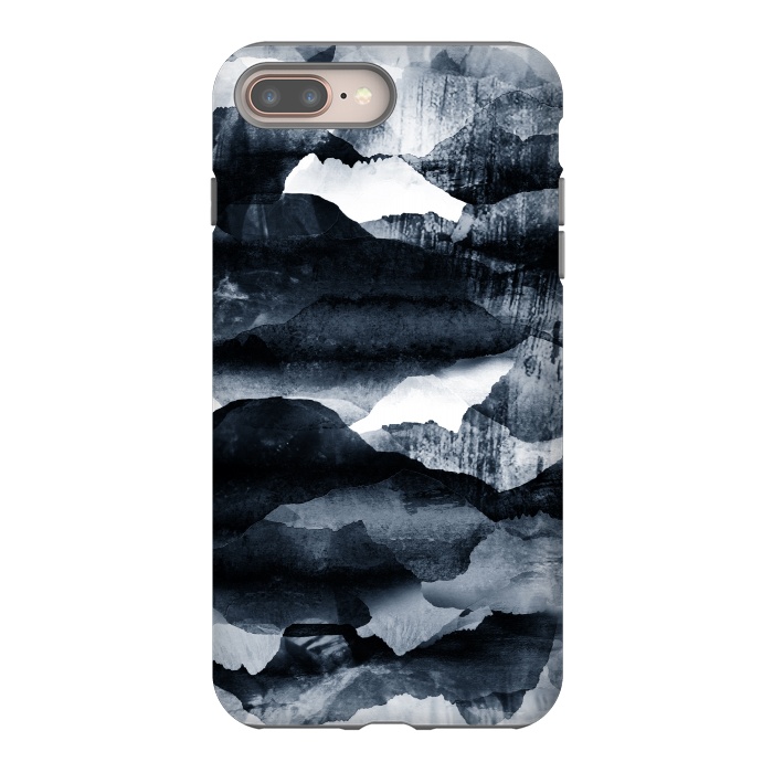 iPhone 7 plus StrongFit Dark blue ink mountain landscape art by Oana 