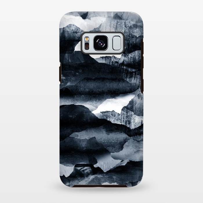 Galaxy S8 plus StrongFit Dark blue ink mountain landscape art by Oana 