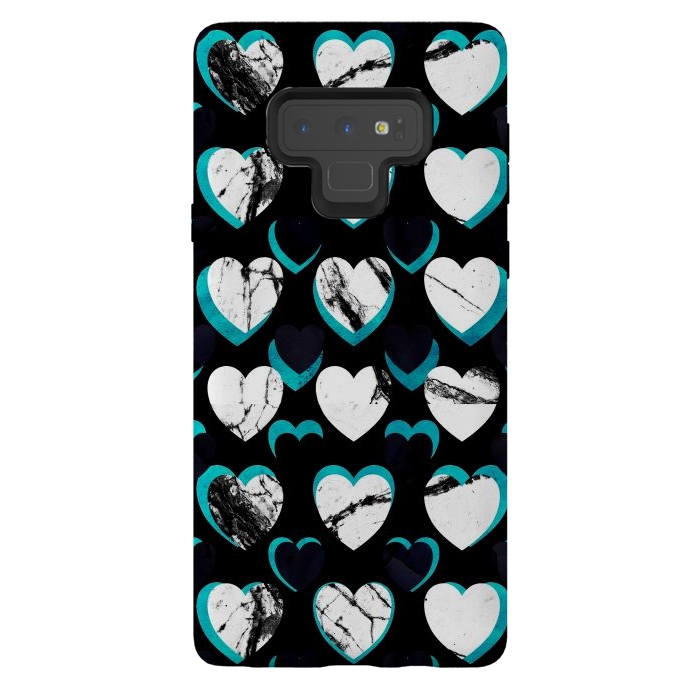 Galaxy Note 9 StrongFit 3D marble hearts pattern by Oana 