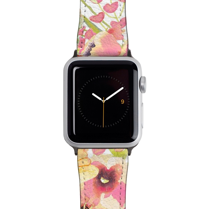 Watch 38mm / 40mm Strap PU leather Woman with pink roses watercolor illustration by Oana 