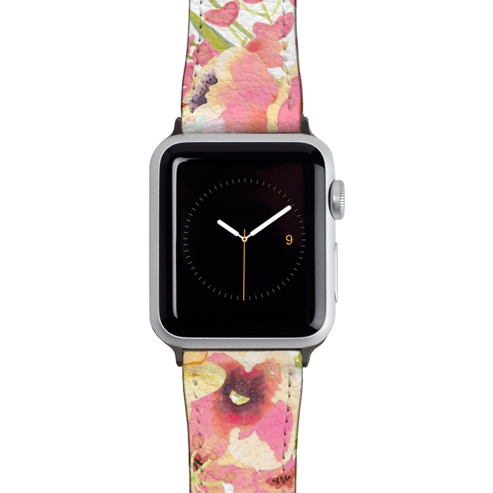 Watch 42mm / 44mm Strap PU leather Woman with pink roses watercolor illustration by Oana 