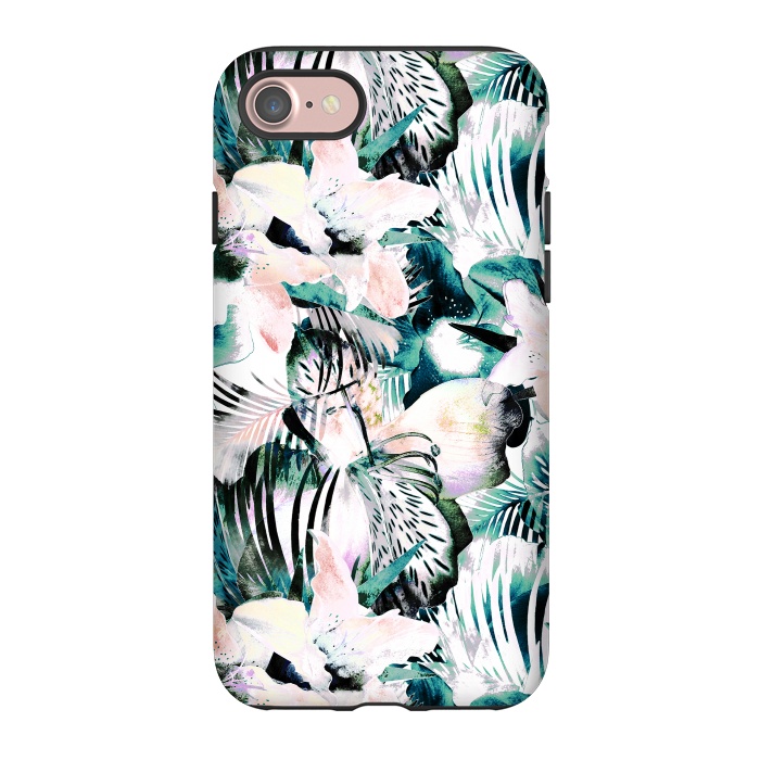iPhone 7 StrongFit Tropical flowers and palm leaves by Oana 