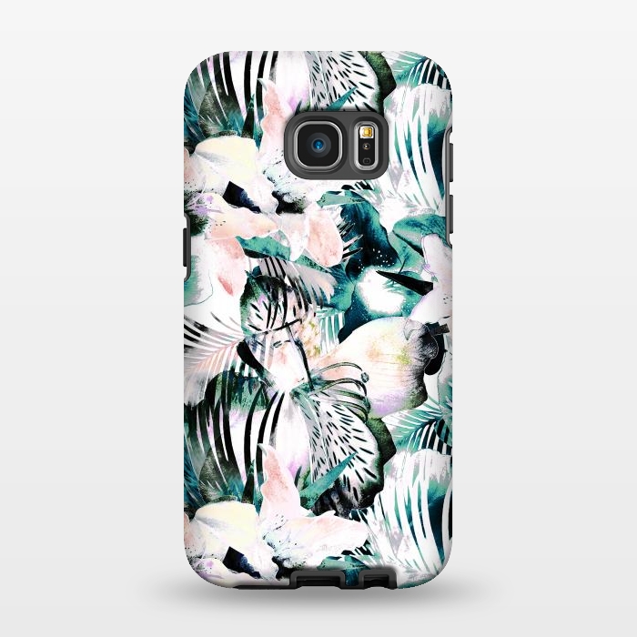 Galaxy S7 EDGE StrongFit Tropical flowers and palm leaves by Oana 