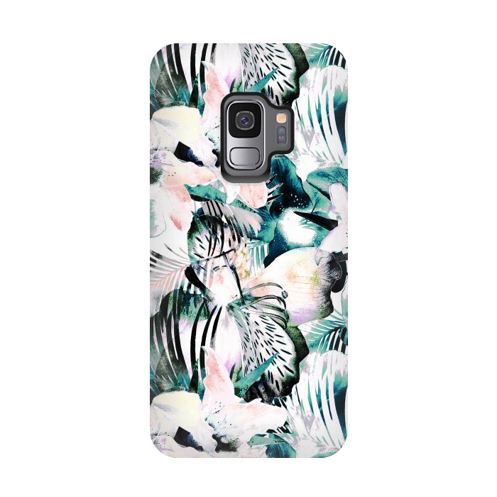 Galaxy S9 StrongFit Tropical flowers and palm leaves by Oana 