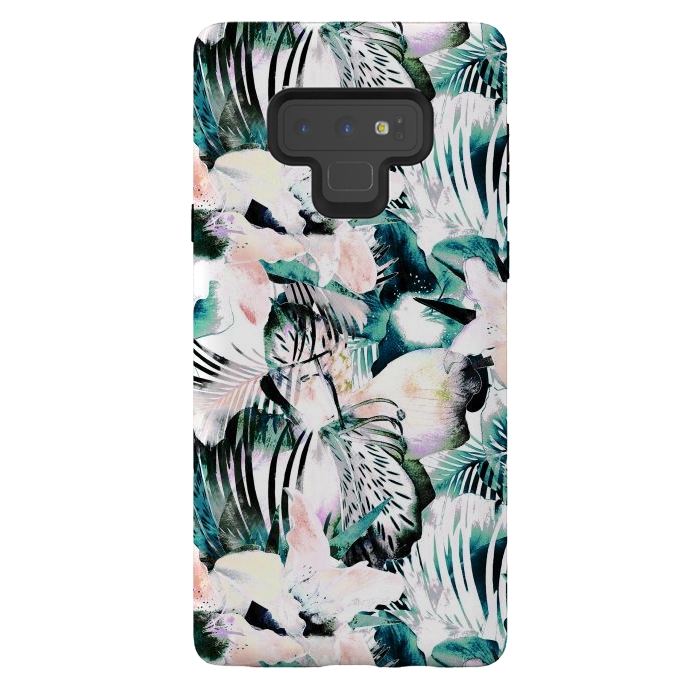 Galaxy Note 9 StrongFit Tropical flowers and palm leaves by Oana 