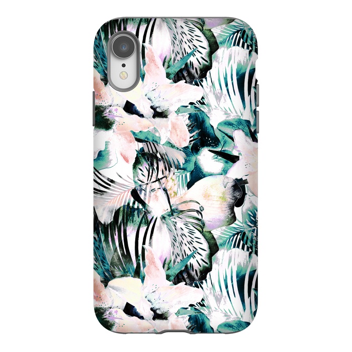 iPhone Xr StrongFit Tropical flowers and palm leaves by Oana 