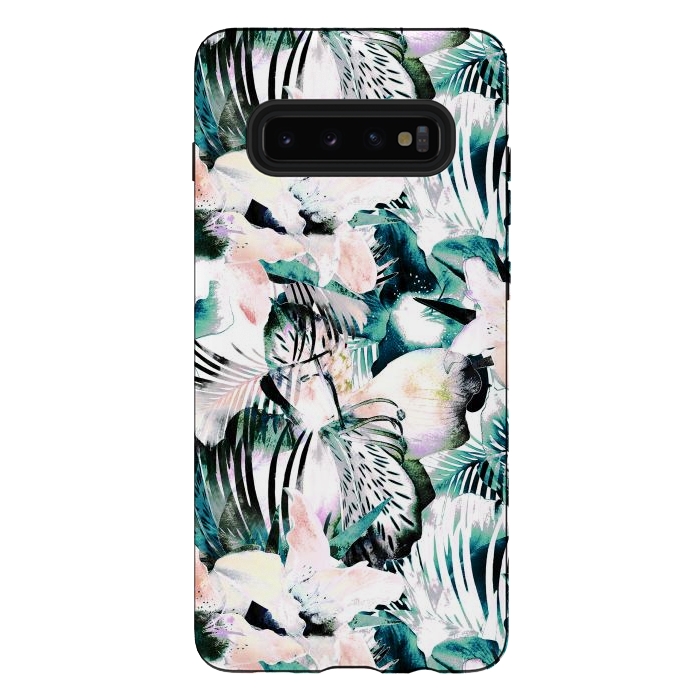 Galaxy S10 plus StrongFit Tropical flowers and palm leaves by Oana 
