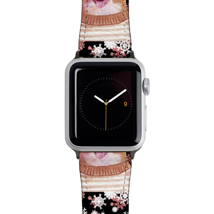 Watch 42mm / 44mm Strap PU leather Cute corgi and white rose gold snowflakes by Oana 