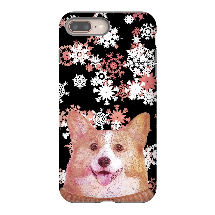 iPhone 7 plus StrongFit Cute corgi and white rose gold snowflakes by Oana 