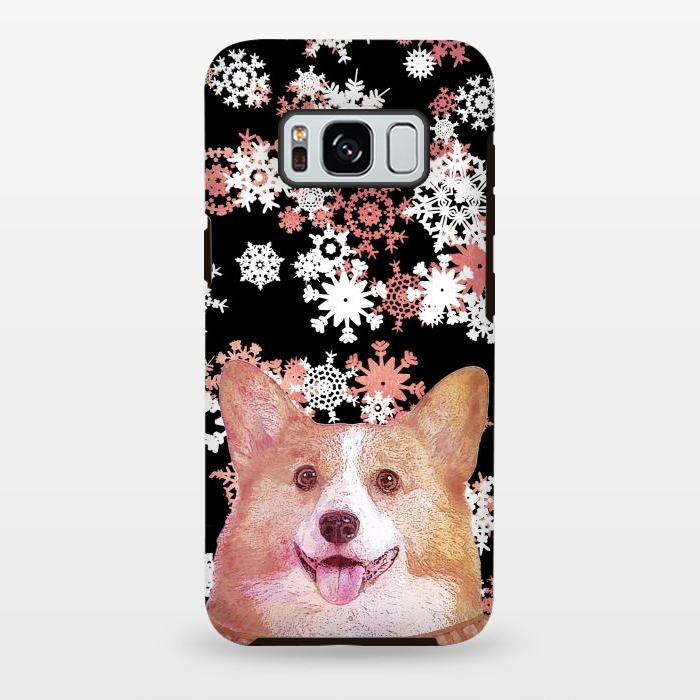 Galaxy S8 plus StrongFit Cute corgi and white rose gold snowflakes by Oana 