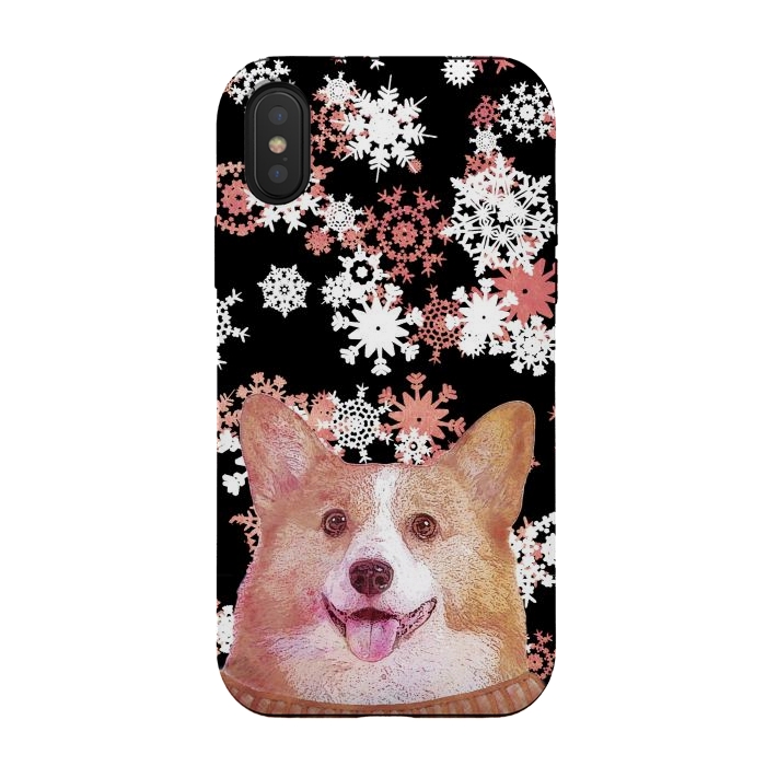iPhone Xs / X StrongFit Cute corgi and white rose gold snowflakes by Oana 