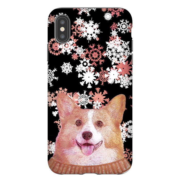 iPhone Xs Max StrongFit Cute corgi and white rose gold snowflakes by Oana 