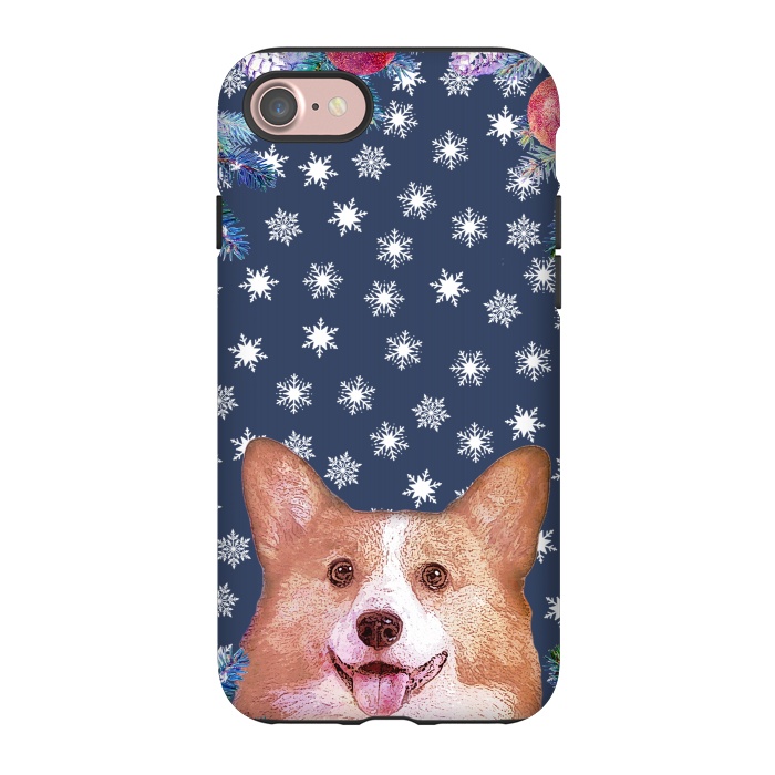 iPhone 7 StrongFit Corgi, snowflakes and winter decorations by Oana 